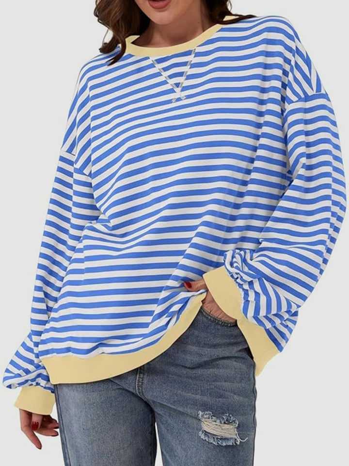 Striped Round Neck Long Sleeve T - Shirt - SharpDuds