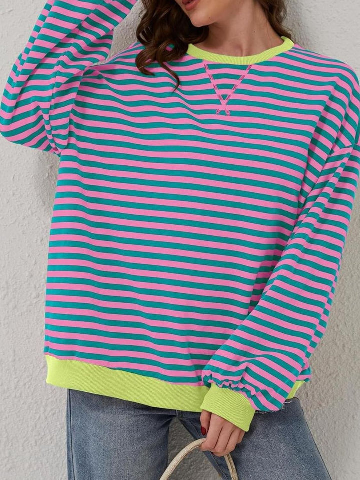 Striped Round Neck Long Sleeve T - Shirt - SharpDuds