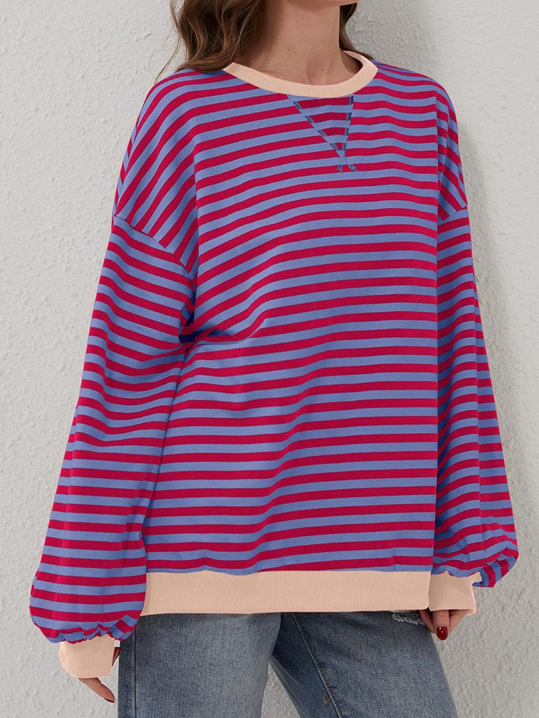 Striped Round Neck Long Sleeve T - Shirt - SharpDuds