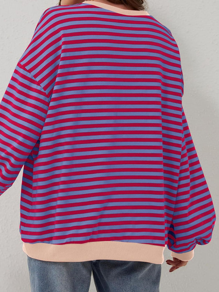 Striped Round Neck Long Sleeve T - Shirt - SharpDuds