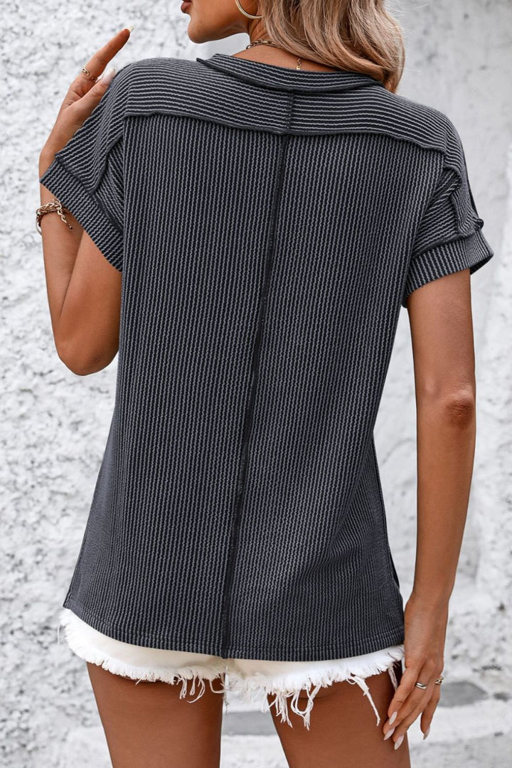 Striped Round Neck Short Sleeve T - Shirt - SharpDuds