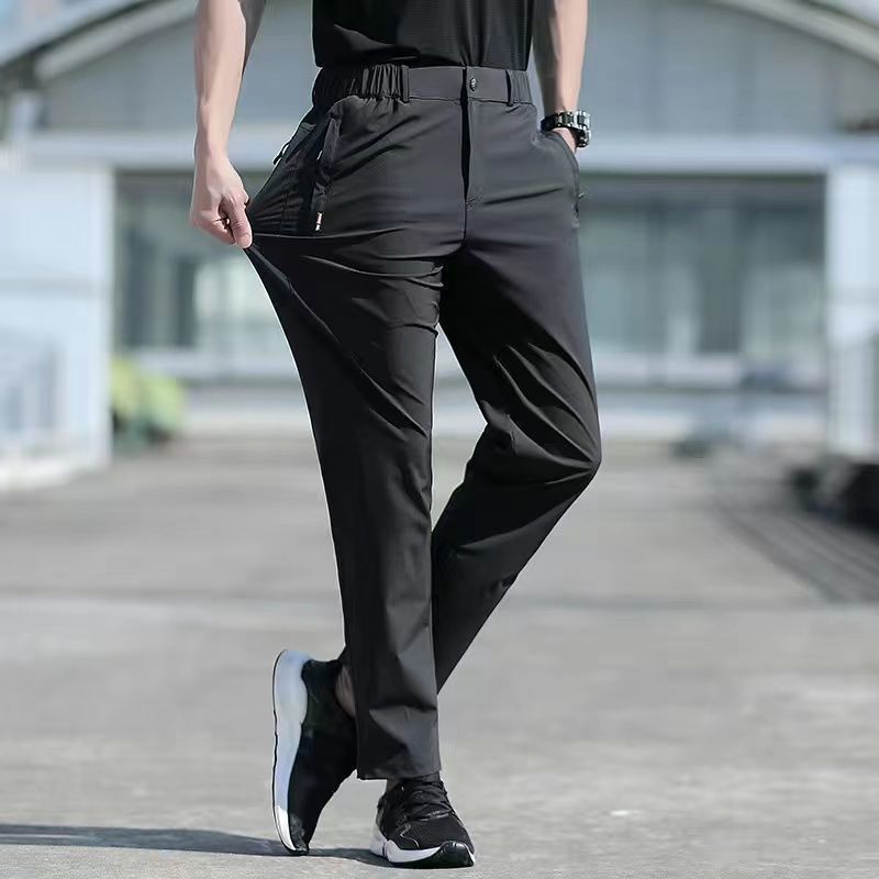 Summer Big Size Ice Silk Stretch Breathable Straight Leg Pants - www.SharpDuds.com