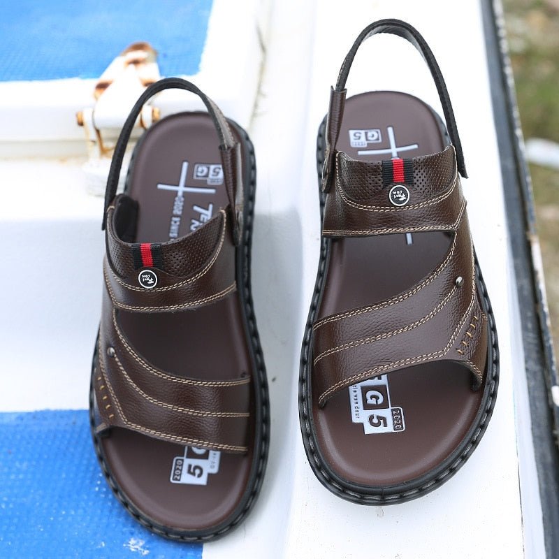 Summer New Thick-Soled Leather Beach Sandals - www.SharpDuds.com