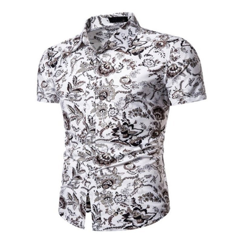 Summer White Floral Short Sleeve Printed Shirt - www.SharpDuds.com