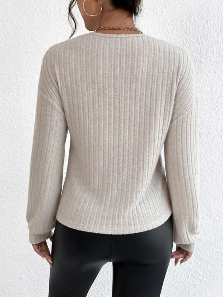 Surplice Dropped Shoulder Long Sleeve T-Shirt - SharpDuds