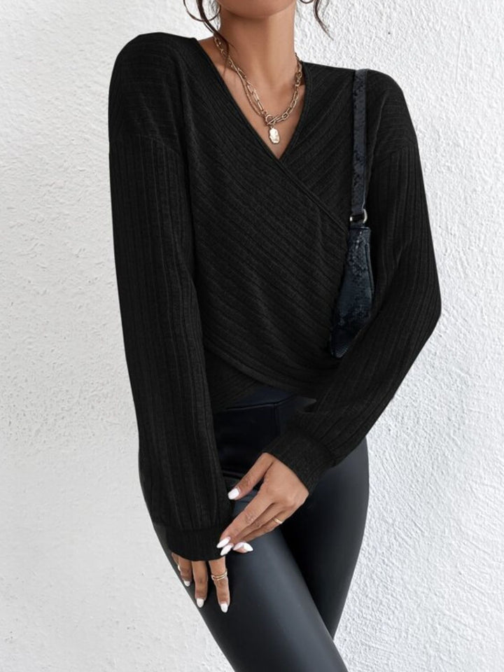 Surplice Dropped Shoulder Long Sleeve T-Shirt - SharpDuds