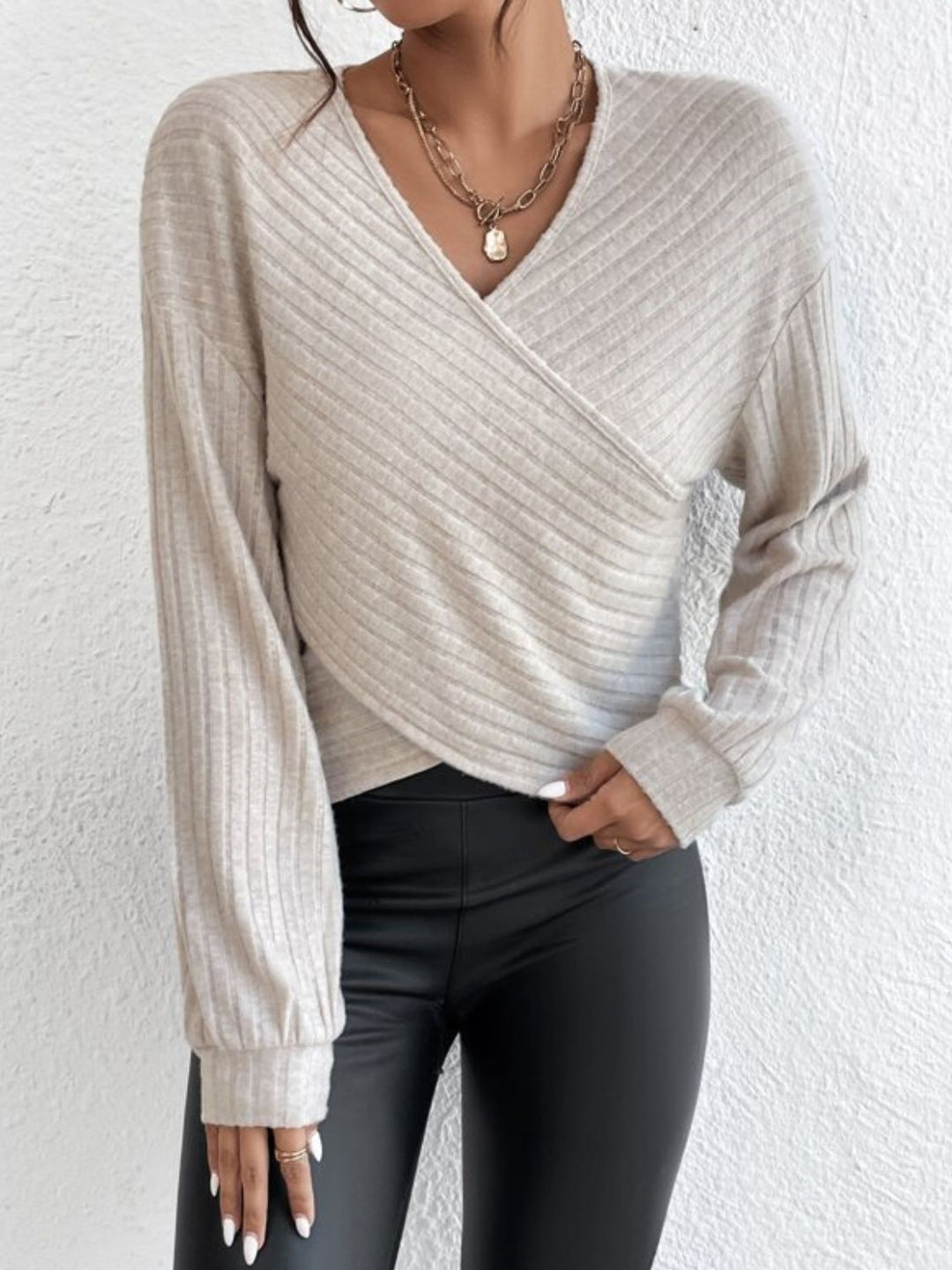 Surplice Dropped Shoulder Long Sleeve T-Shirt - SharpDuds