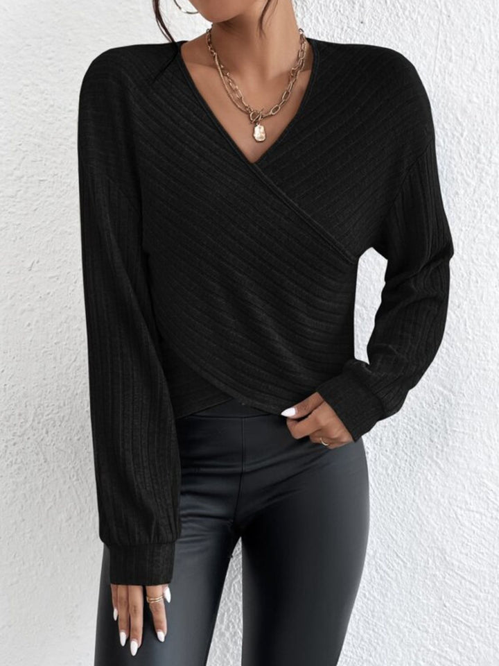 Surplice Dropped Shoulder Long Sleeve T-Shirt - SharpDuds