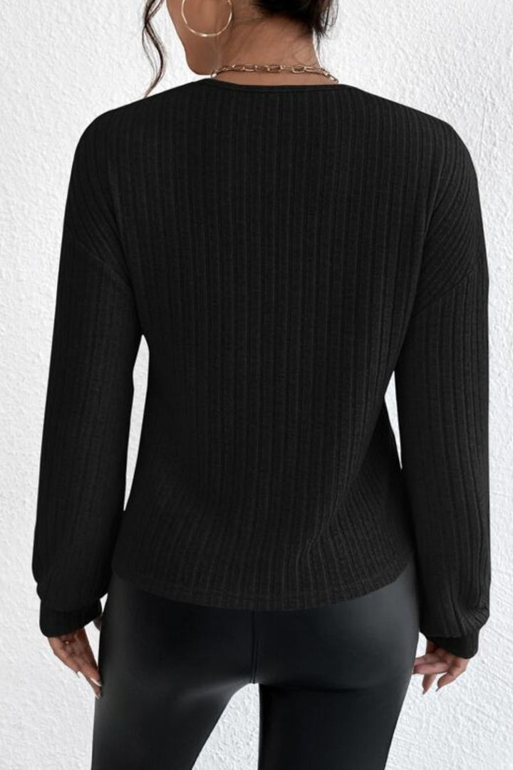 Surplice Dropped Shoulder Long Sleeve T-Shirt - SharpDuds