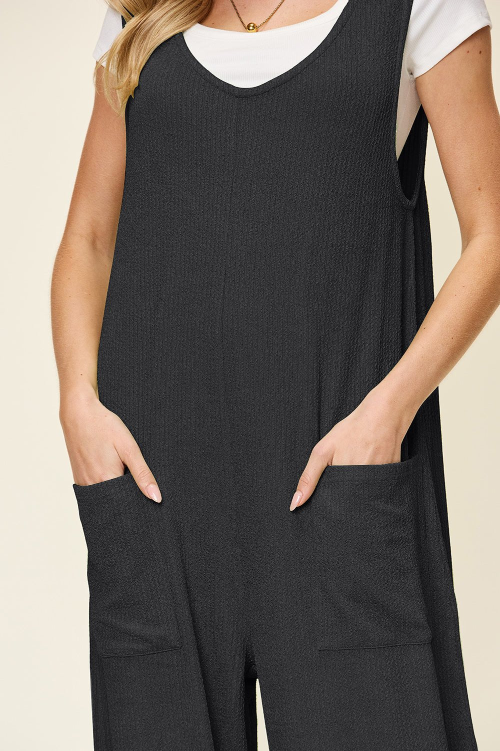 Texture Sleeveless Wide Leg Jumpsuit - SharpDuds