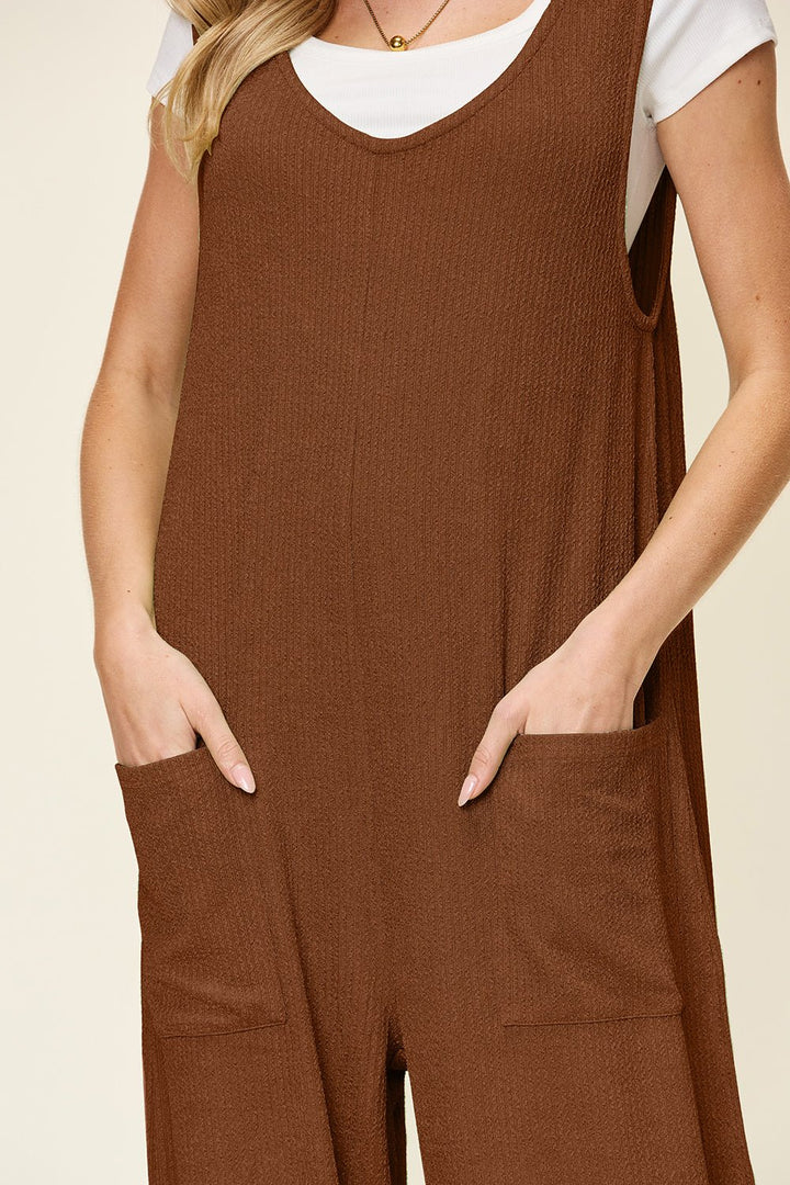 Texture Sleeveless Wide Leg Jumpsuit - SharpDuds