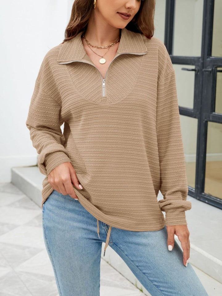 Textured Quarter Zip Long Sleeve Sweatshirt - SharpDuds