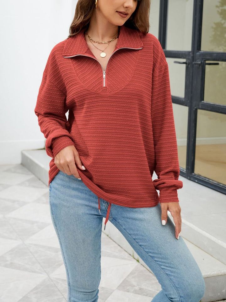 Textured Quarter Zip Long Sleeve Sweatshirt - SharpDuds