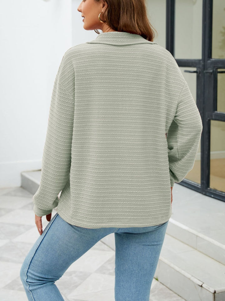 Textured Quarter Zip Long Sleeve Sweatshirt - SharpDuds