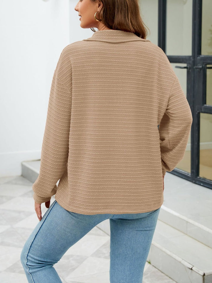 Textured Quarter Zip Long Sleeve Sweatshirt - SharpDuds