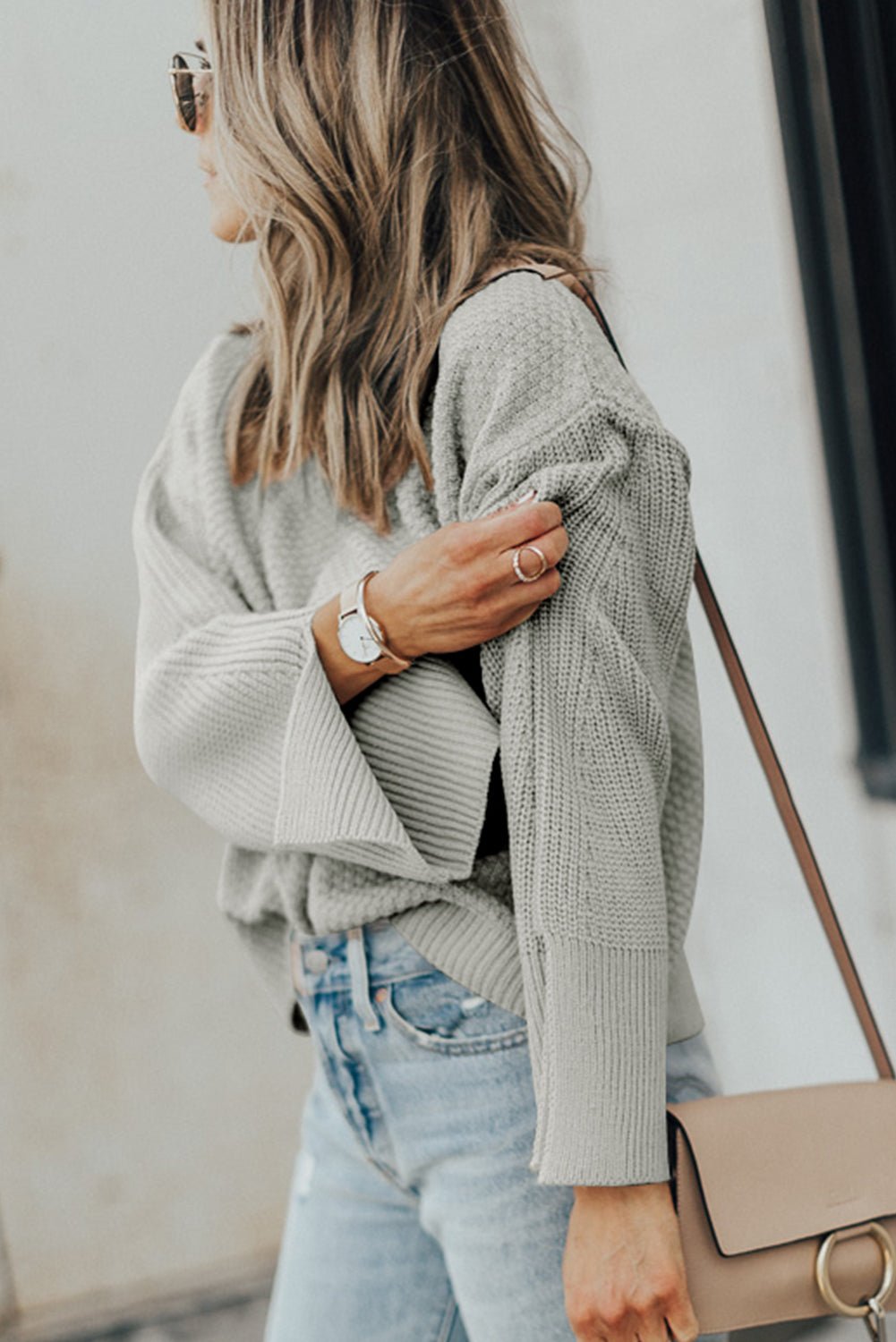 Textured Round Neck Long Sleeve Sweater - SharpDuds