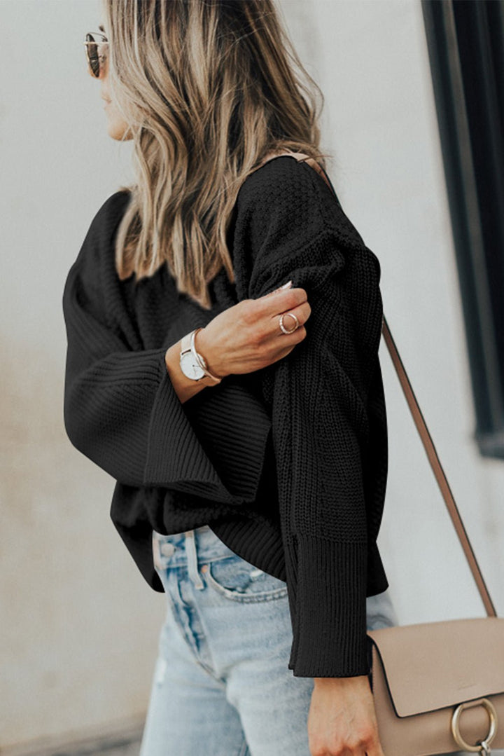 Textured Round Neck Long Sleeve Sweater - SharpDuds