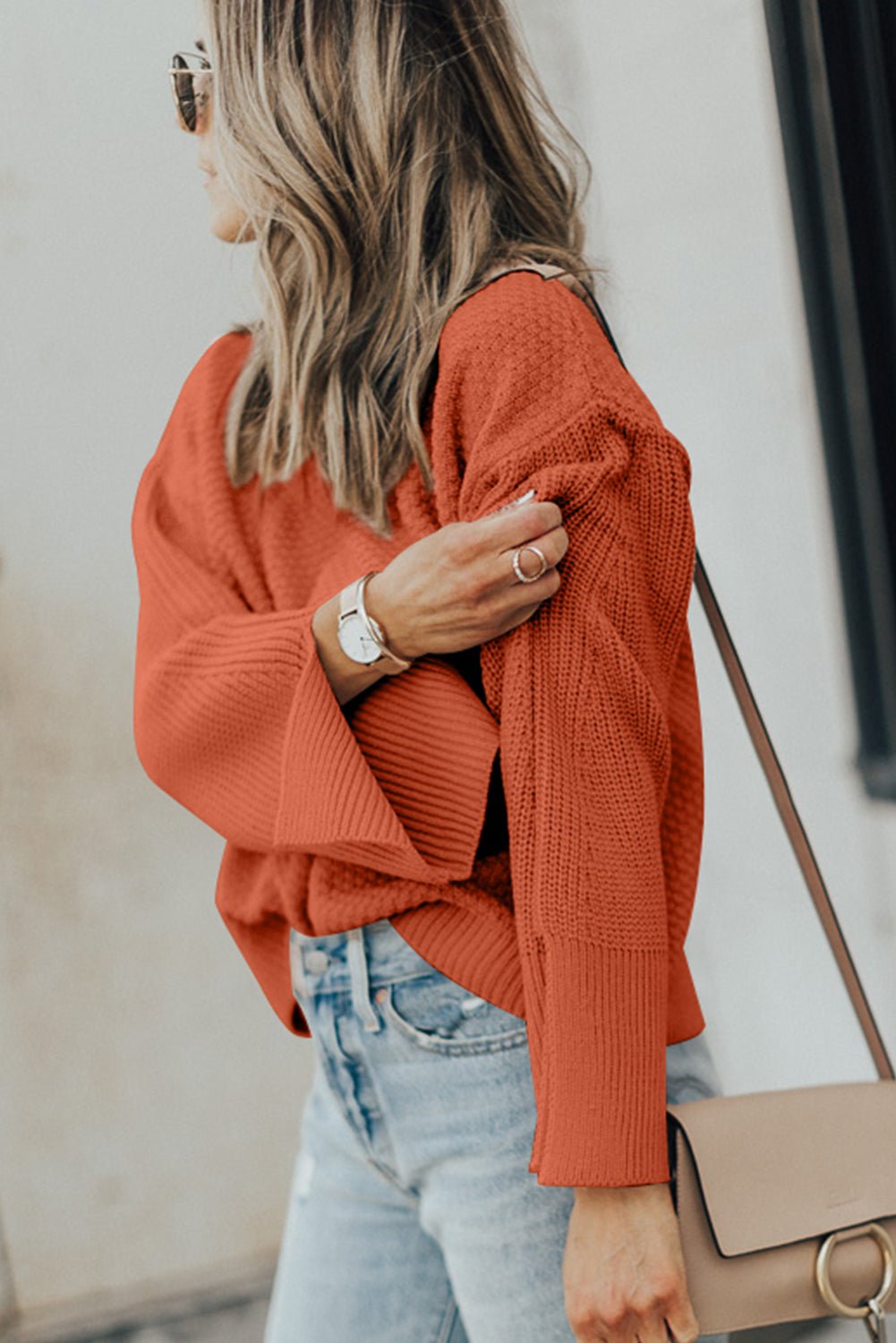 Textured Round Neck Long Sleeve Sweater - SharpDuds