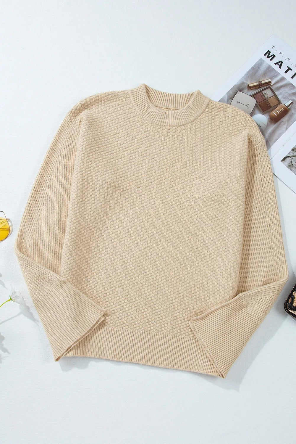 Textured Round Neck Long Sleeve Sweater - SharpDuds