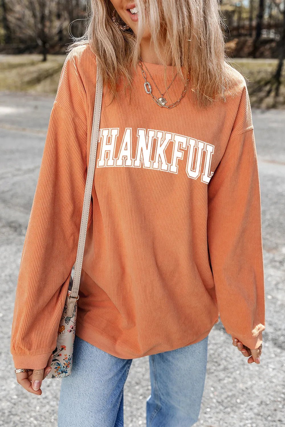 THANKFUL Round Neck Long Sleeve Sweatshirt - SharpDuds