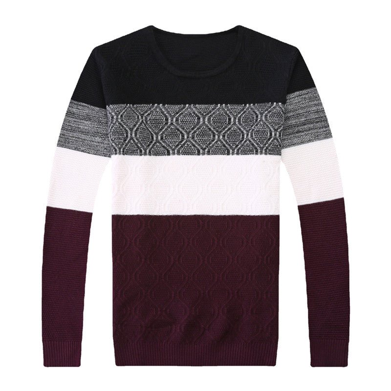 Thick Round Neck Striped Knit Sweater - www.SharpDuds.com