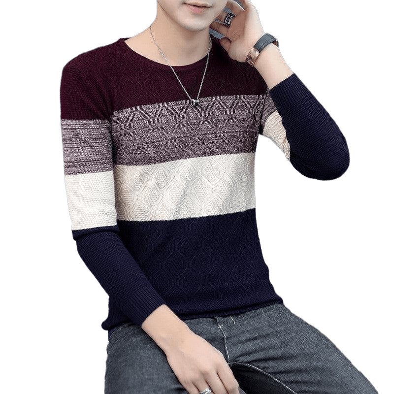 Thick Round Neck Striped Knit Sweater - www.SharpDuds.com