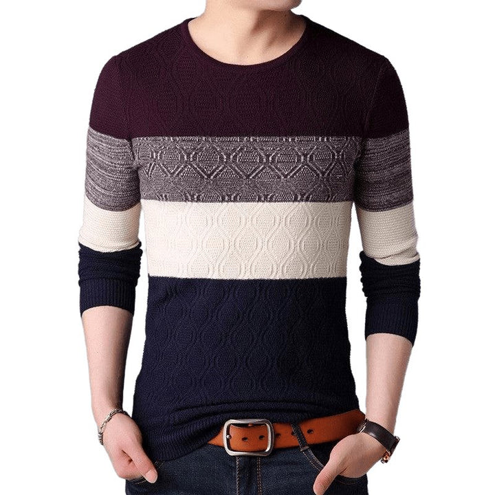 Thick Round Neck Striped Knit Sweater - www.SharpDuds.com