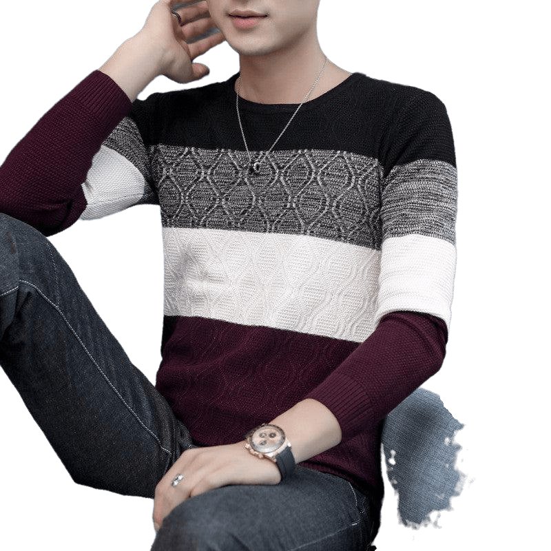 Thick Round Neck Striped Knit Sweater - www.SharpDuds.com