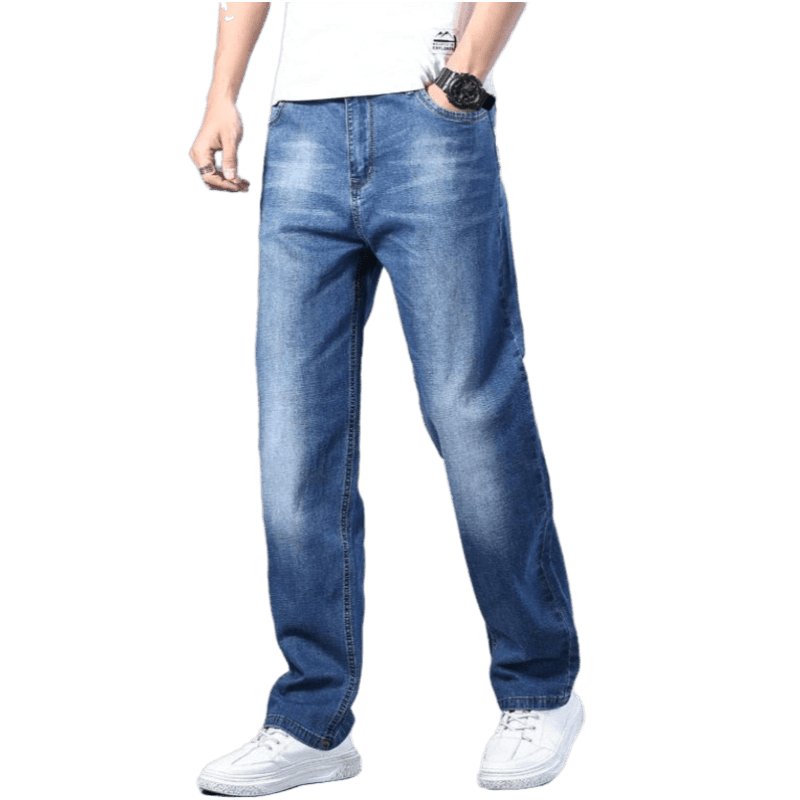 Thin Straight-leg Classic Style Stretch Baggy Jeans - www.SharpDuds.com