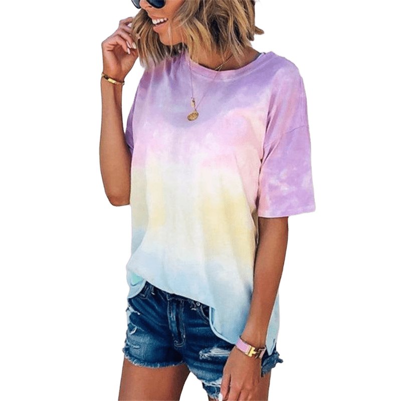 Tie Dye Gradient Print Loose Tee Shirt - www.SharpDuds.com