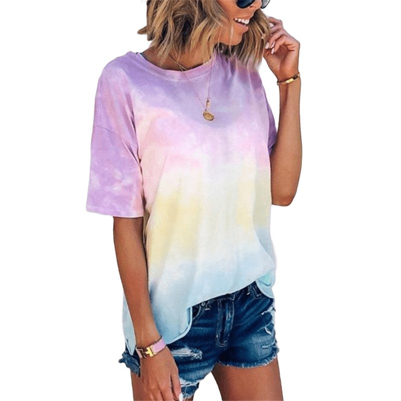 Tie Dye Gradient Print Loose Tee Shirt - www.SharpDuds.com