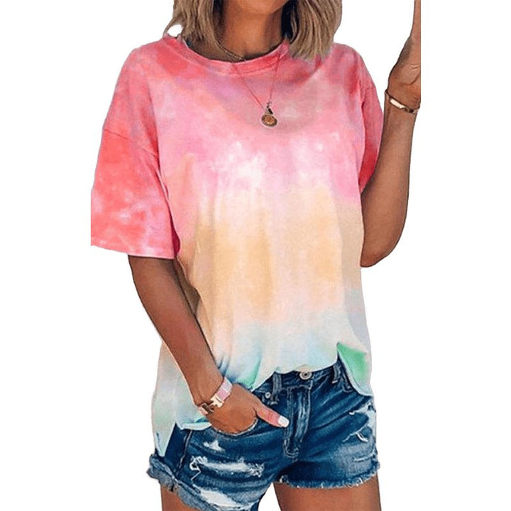 Tie Dye Gradient Print Loose Tee Shirt - www.SharpDuds.com