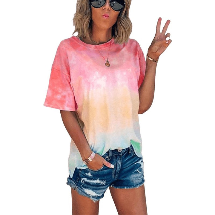 Tie Dye Gradient Print Loose Tee Shirt - www.SharpDuds.com