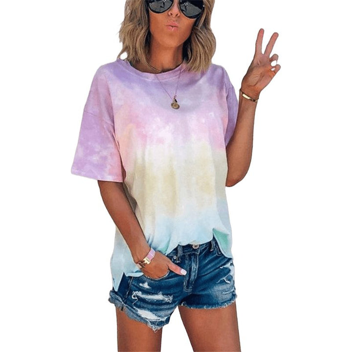 Tie Dye Gradient Print Loose Tee Shirt - www.SharpDuds.com