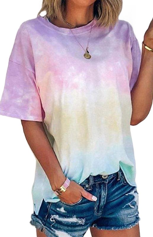 Tie Dye Gradient Print Loose Tee Shirt - www.SharpDuds.com