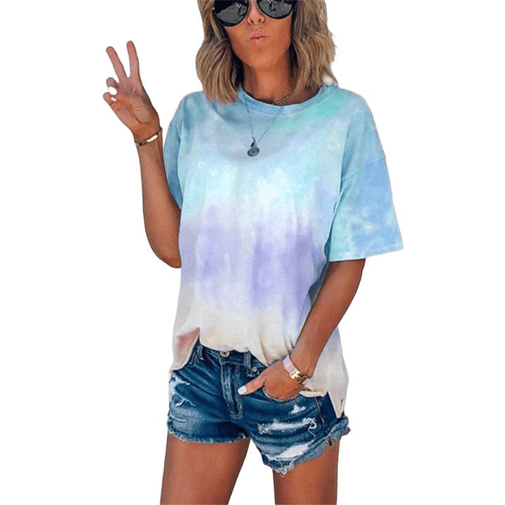 Tie Dye Gradient Print Loose Tee Shirt - www.SharpDuds.com