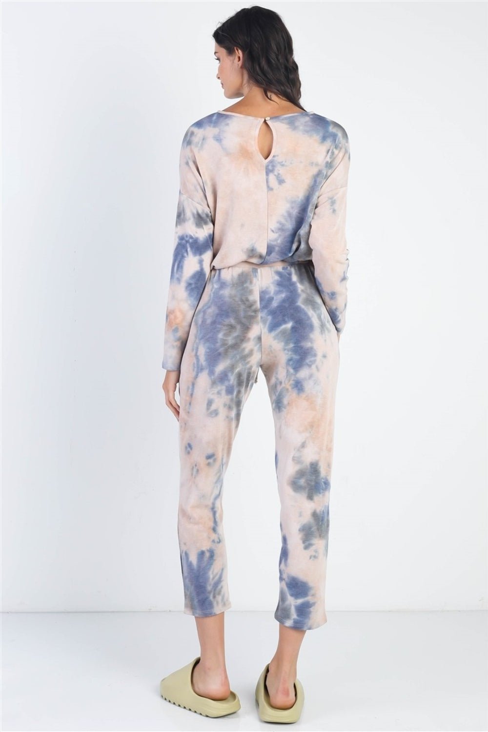 Tie - Dye Round Neck Long Sleeve Jumpsuit - SharpDuds