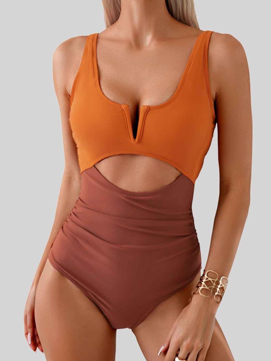 Tied Cutout Contrast One - Piece Swimwear - SharpDuds