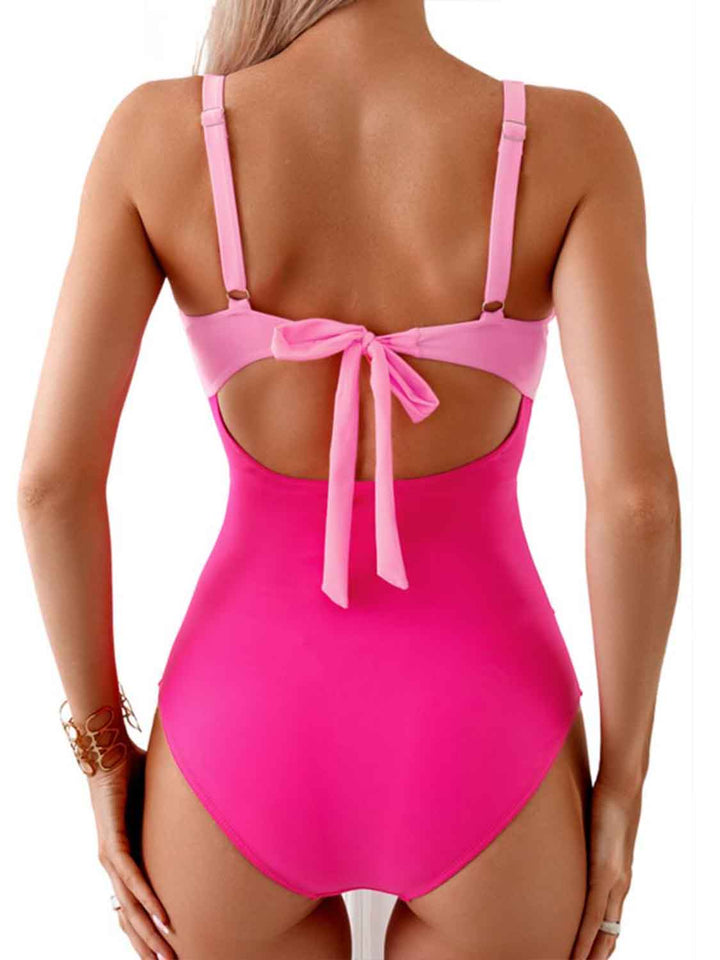 Tied Cutout Contrast One - Piece Swimwear - SharpDuds