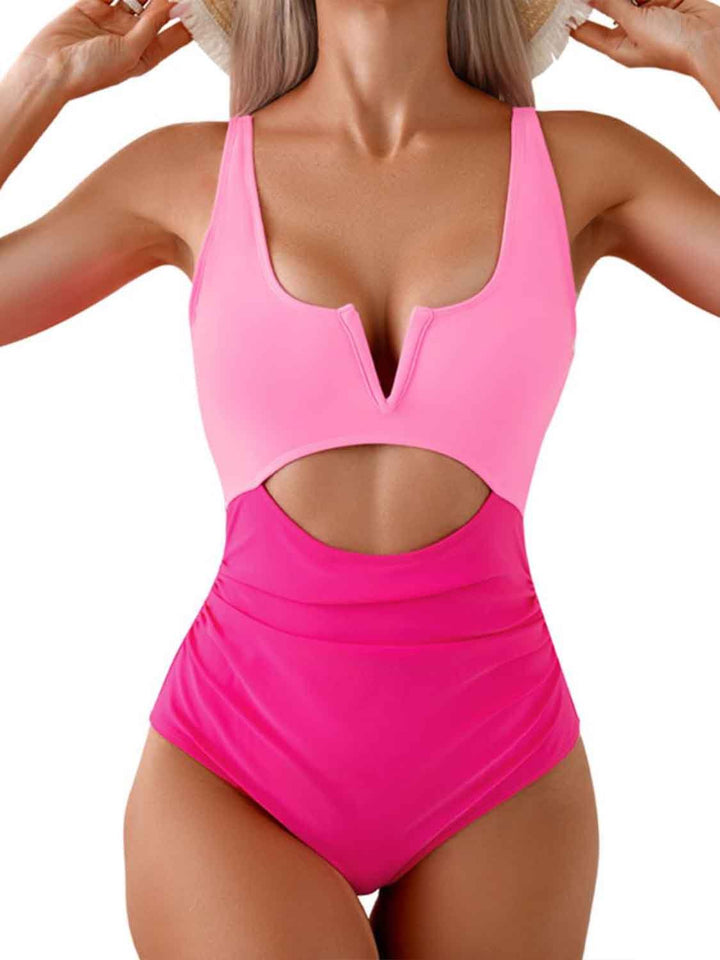 Tied Cutout Contrast One - Piece Swimwear - SharpDuds