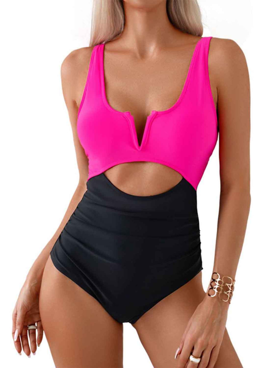 Tied Cutout Contrast One - Piece Swimwear - SharpDuds