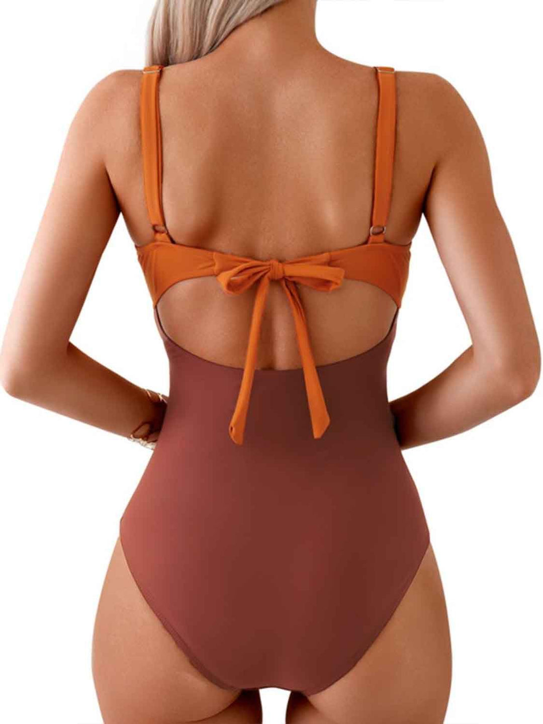 Tied Cutout Contrast One - Piece Swimwear - SharpDuds