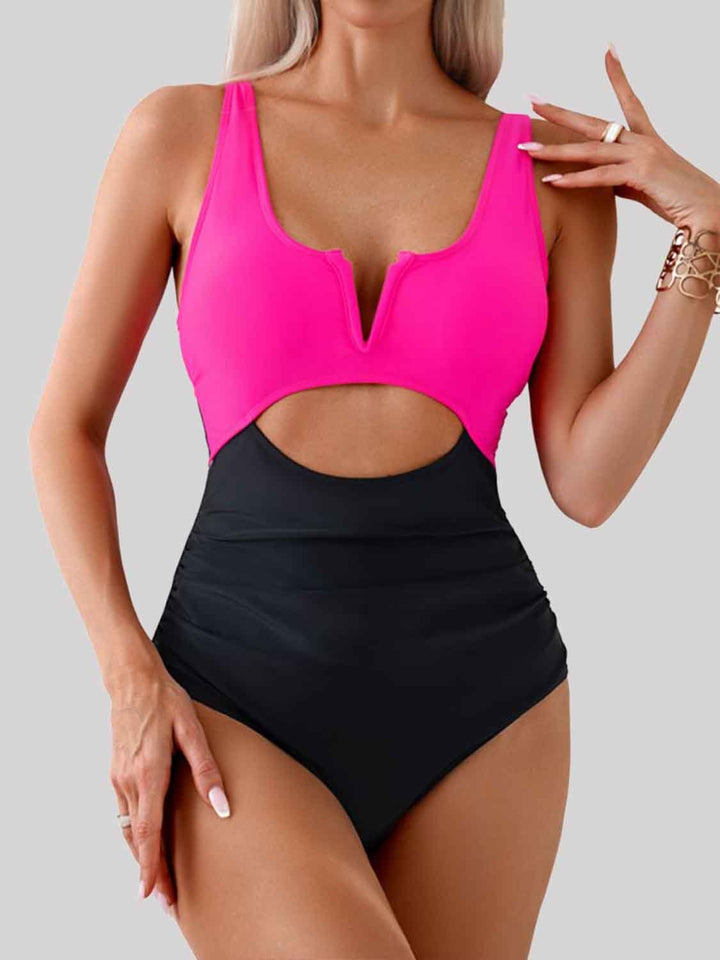 Tied Cutout Contrast One - Piece Swimwear - SharpDuds