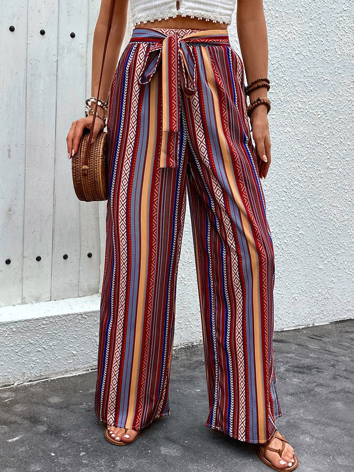 Tied Geometric Wide Leg Pants - SharpDuds