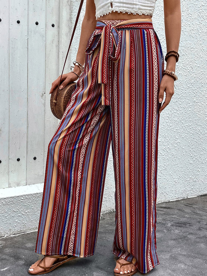 Tied Geometric Wide Leg Pants - SharpDuds