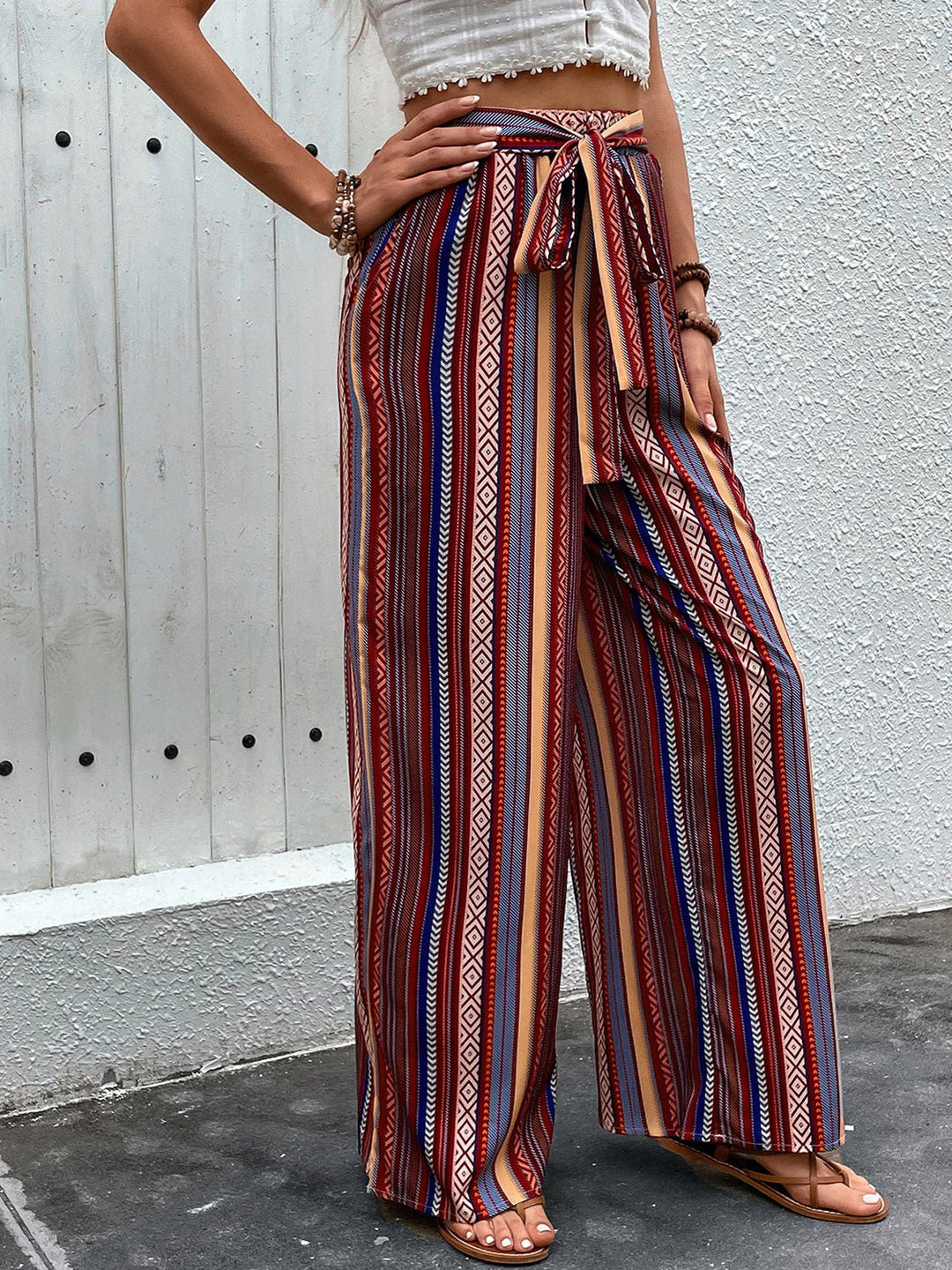 Tied Geometric Wide Leg Pants - SharpDuds