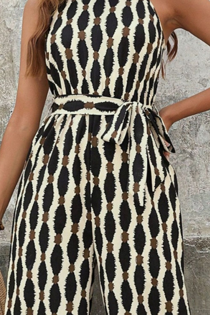 Tied Printed Grecian Neck Jumpsuit - SharpDuds