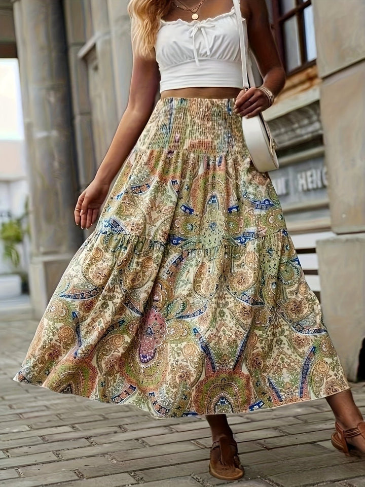 Tiered Smocked Printed High Waist Skirt - SharpDuds