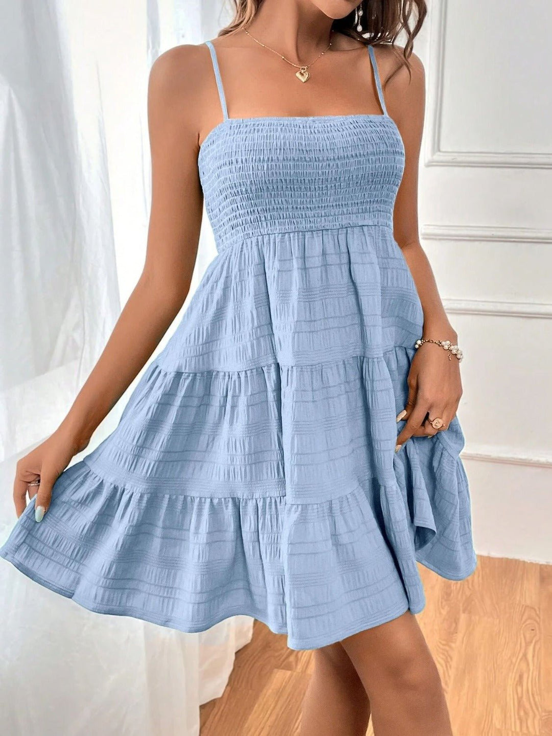 Tiered Smocked Square Neck Cami Dress - SharpDuds