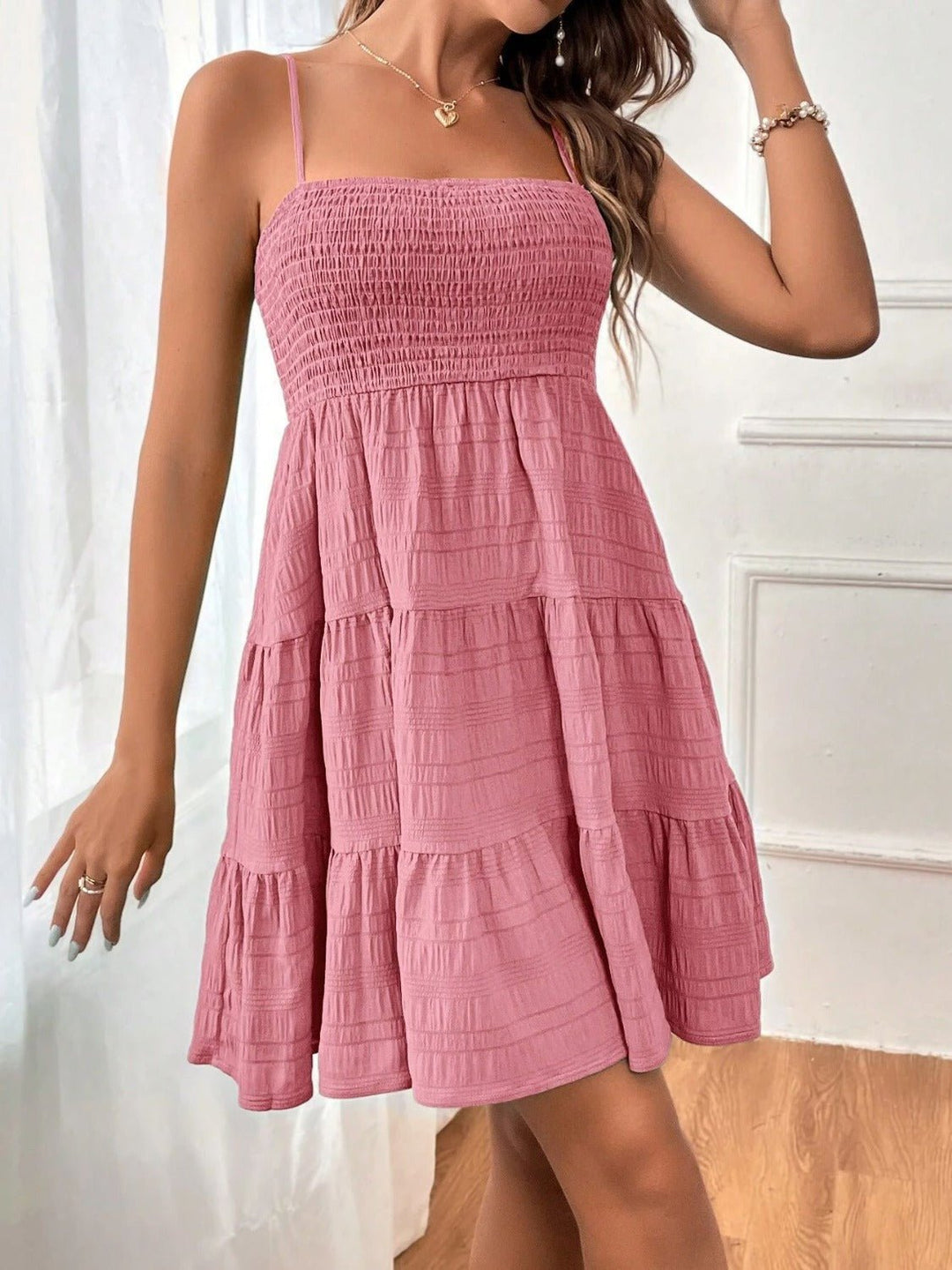 Tiered Smocked Square Neck Cami Dress - SharpDuds